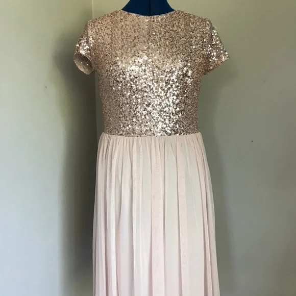 Marina Pink Rose Gold Sequin Dress Tulle Skirt Size 10 Party Holiday - Picture 2 of 8
